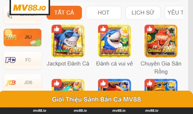 Giao diện chính của sảnh bắn cá tại MV88 đầy màu sắc và sinh động.