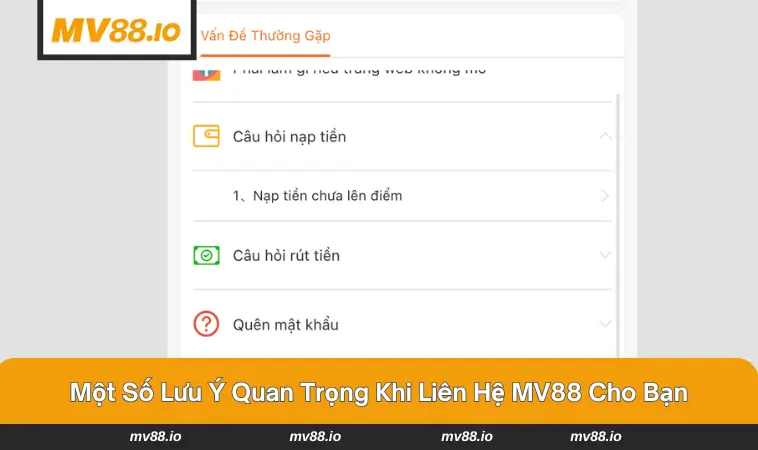Chú ý quan trọng để kết nối thành công đến MV88